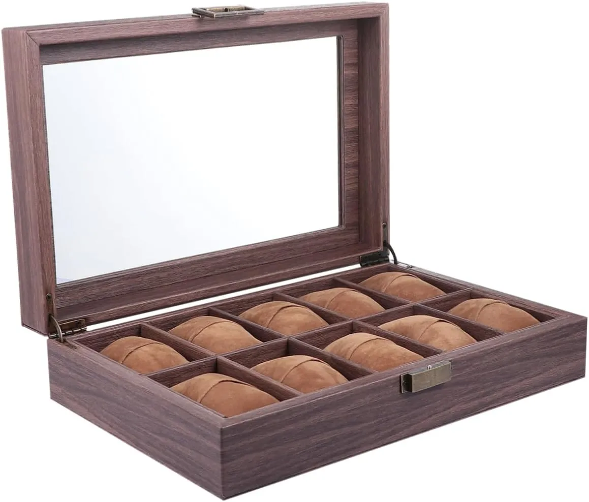 Box sting broad treetop associate Wood Grain Pu Leather Display Case Watch Holder Jewelry Organizer BESPORTBLE 10-slot Watch 