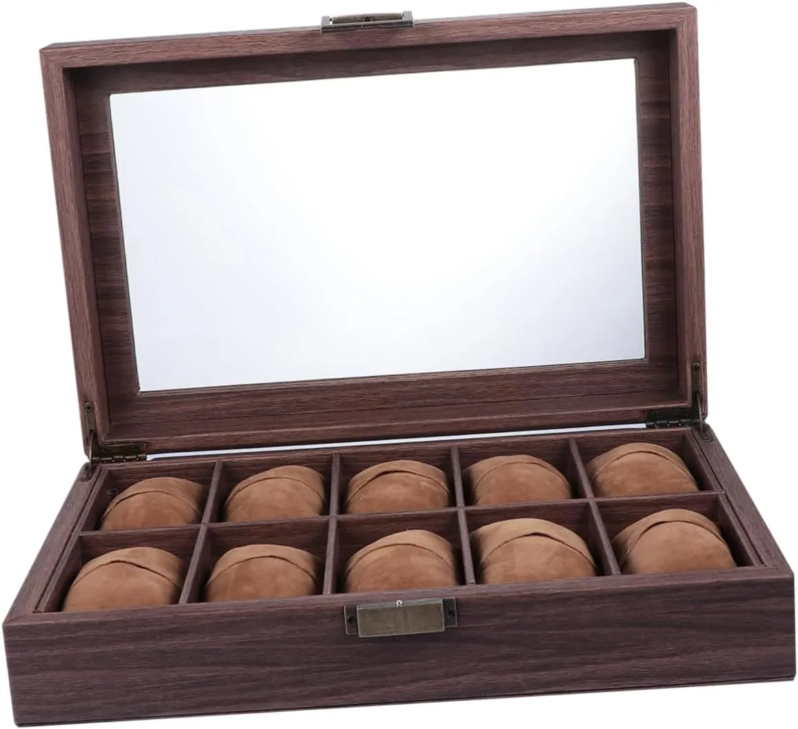Box Watch mat trench keenly idle inadequately Organizer Watch Case Watch Storage Slots Watch Holder Walnut Compartment Display Case Coffee Wooden Material 1pc 10 Box Wood Grain Leather 10-bit Watch 