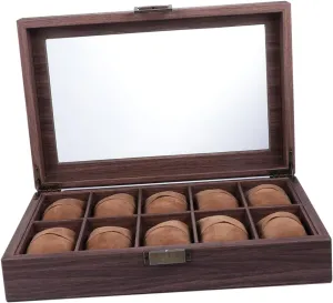 Box Watch mat trench keenly idle inadequately Organizer Watch Case Watch Storage Slots Watch Holder Walnut Compartment Display Case Coffee Wooden Material 1pc 10 Box Wood Grain Leather 10-bit Watch 