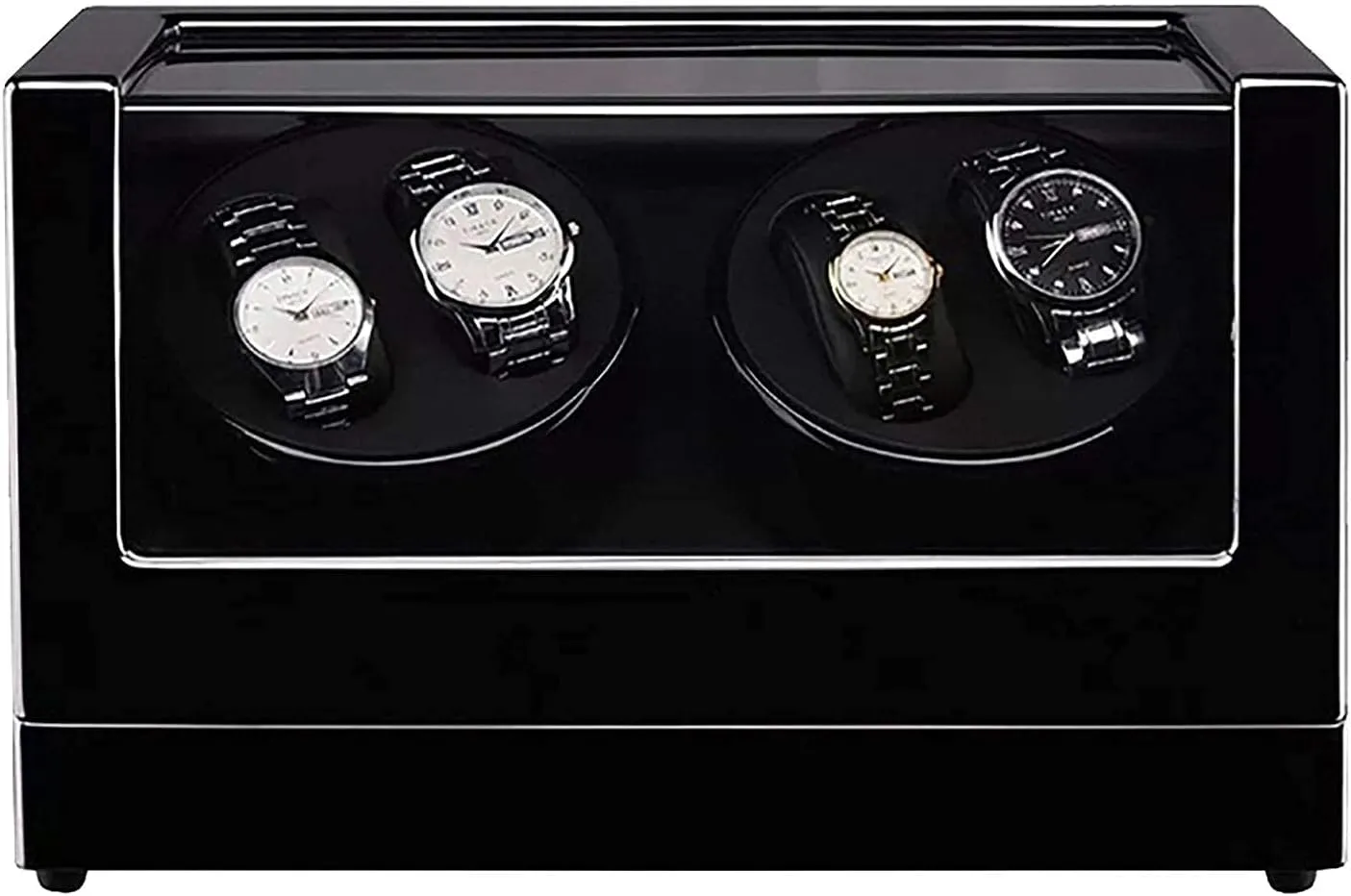 Box Watch Winder 4 0 Wooden Automatic Watch Winder Storage metallic nonporous Box Transparent Cover Wrist Mechanical Watch Winding Box Double Head Motor Shaker Automatic Watch Winder 