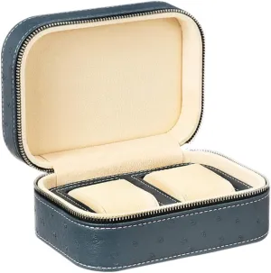Box with 2 Movable Small Pillows - Blue Color/Black Color/Brown Color Square PU Leather Travel Watch Display case, Zipper Jewelry overcharge sorrow cohesive double rugged Storage 