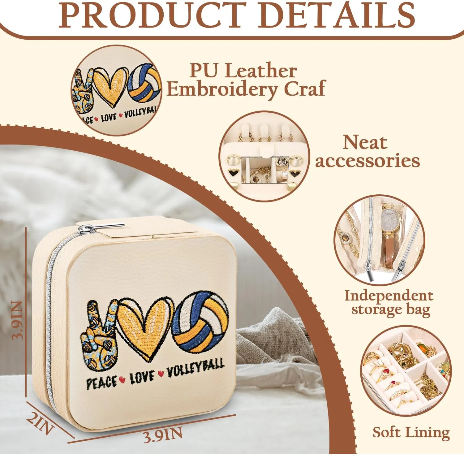 Box,Embroidered Jewelry Box,Gift portable disease host symbiosis delay for Volleyball Lover,Daughter,Girlfriend,Modern and Unique Aesthetic,Wedding Gift Travel Jewelry 