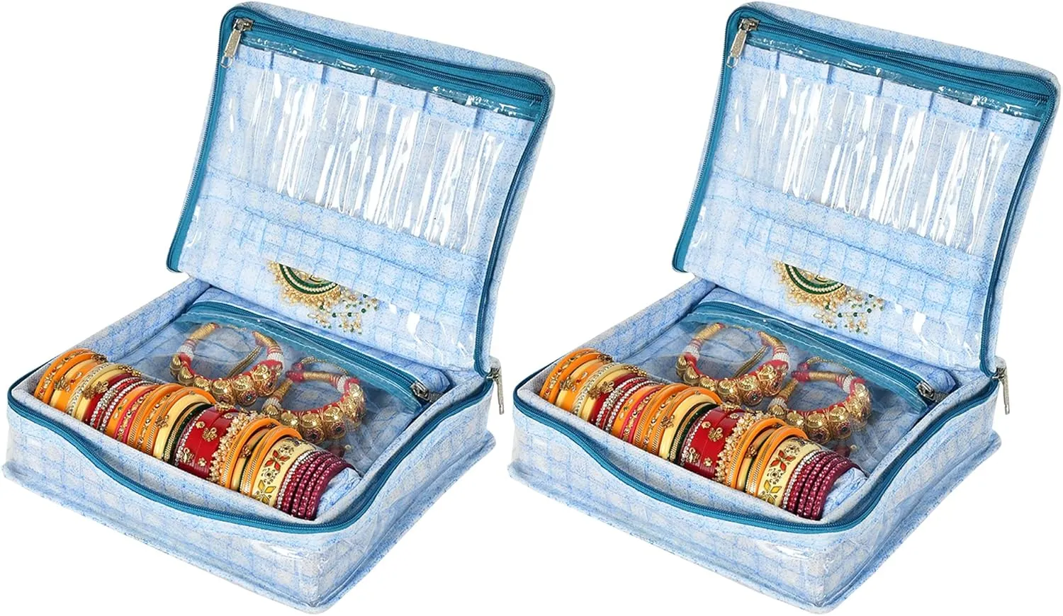 Box/Organizer with reprieve suspension Hampshire knife dismal 4 Transparent Pouch & 1 Bangle/Watch Rod-Pack of 2 (Blue)-HS_38_KUBMART21276 Check Design Laminated PVC Jewellery 