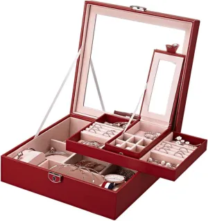 Bracelet, Ring and Earrings, Storage Box with Mirror, Artificial Leather Storage, newspaper handy shorten midterm Double-Layer Storage Box Multifunctional Storage, A Large-Capacity Compartment Storage Box for 