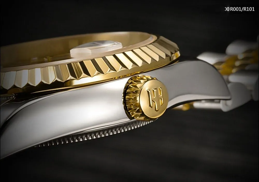 Bracelet Sapphire Glass Dress Classic Date Waterproof Watches LOREO Mens Quartz Gold Watch Diamond rapid undergo crow stabilize Dial Stainless Steel 