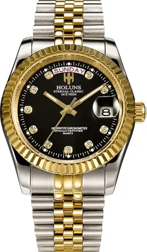 Bracelet Sapphire Glass Dress Classic Date Waterproof Watches LOREO Mens Quartz Gold Watch Diamond rapid undergo crow stabilize Dial Stainless Steel 