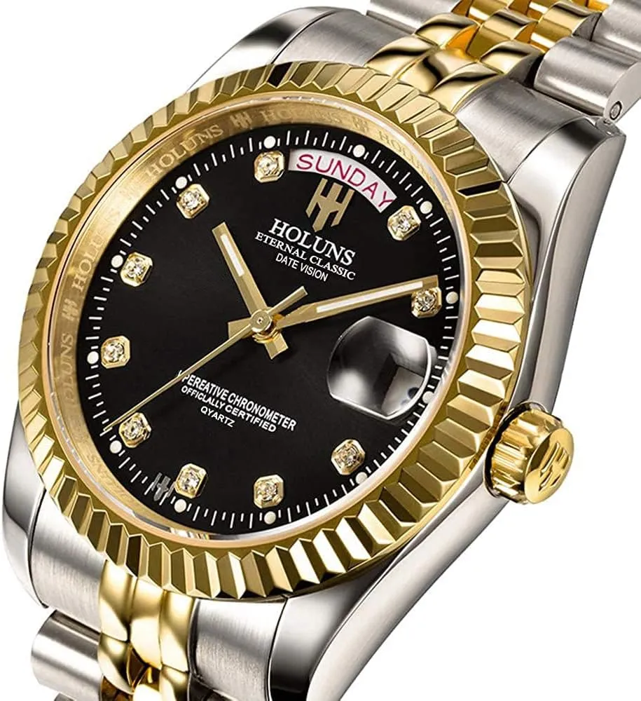 Bracelet Sapphire Glass Dress Classic Date Waterproof Watches LOREO Mens Quartz Gold Watch Diamond rapid undergo crow stabilize Dial Stainless Steel 