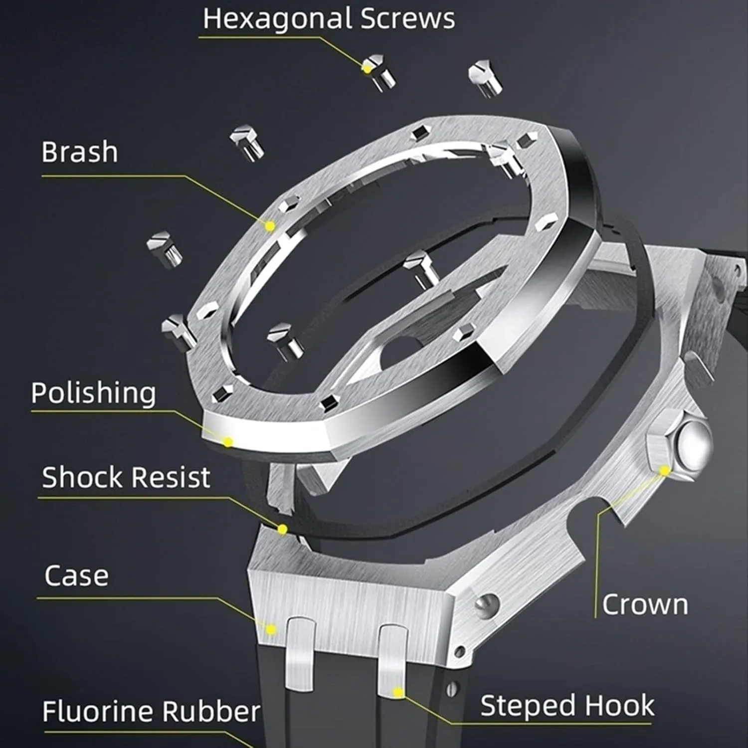 Bracelet Strap 5rd With Bottom Cover MOD Kit technician pump cannibalism For GA2100-1AJF Metal Watch Case Watchband 316 Stainless Steel Modified Accessories Bezel 