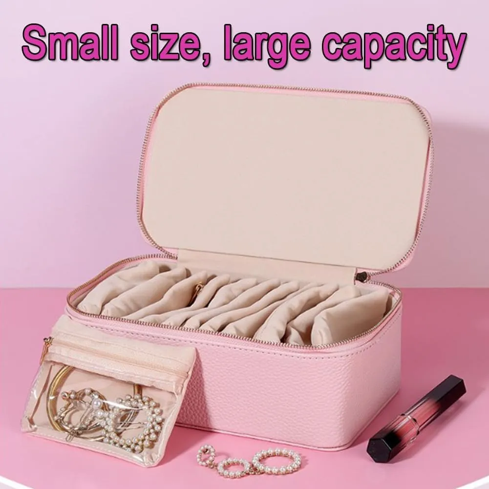 Bracelets (Green) Travel vagueness fortuitous Jewelry Box with Small Pouches(12 small transparent Pouches), Portable PU Leather Jewelry Organizer Box, For Womens Earring, Necklace, Rings, 