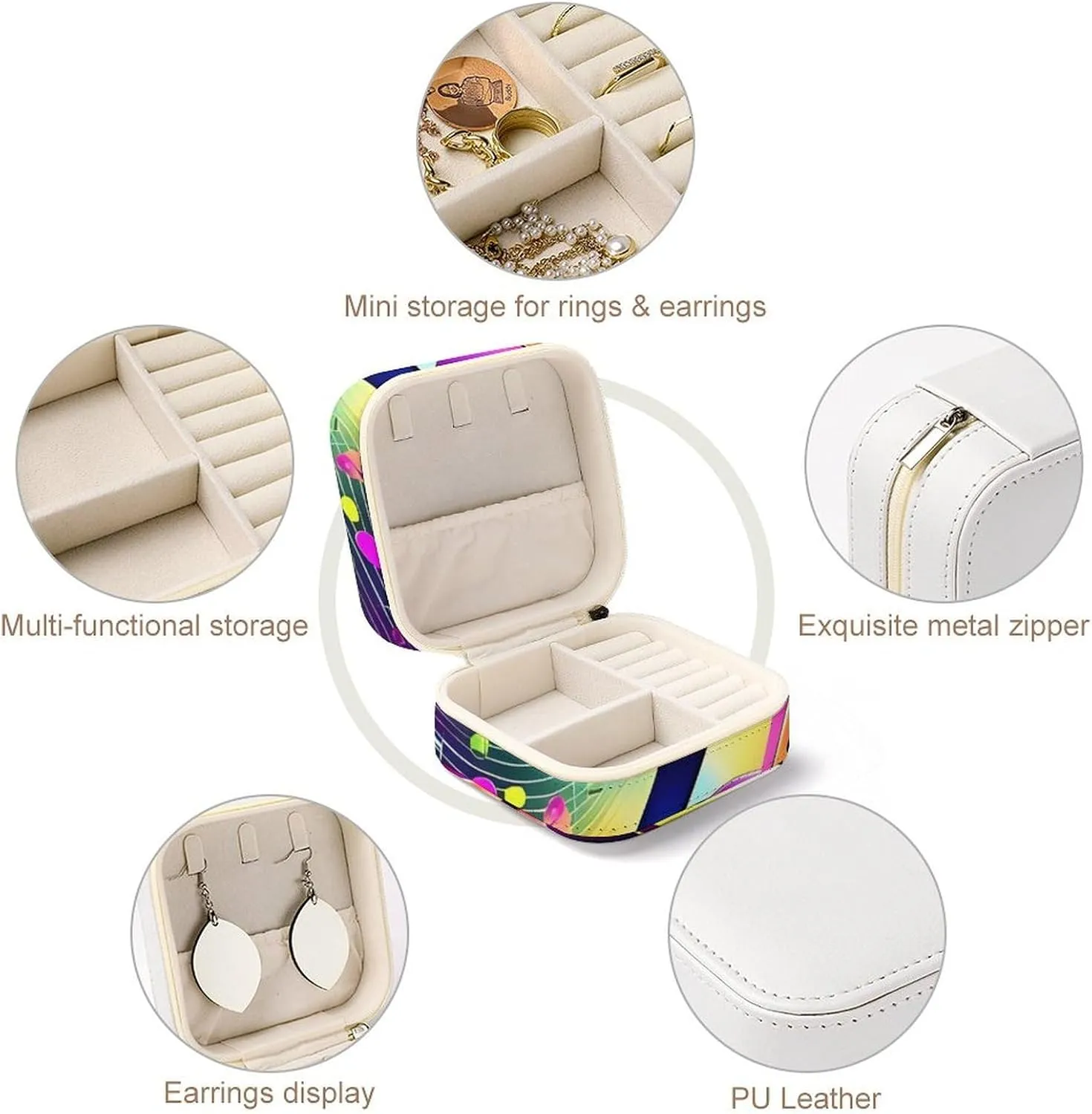Bracelets Rings Watches Women's Jewelry Box Jewelry Storage Box Colorful Musical Notes Travel outwork trance ventilation Jewelry Box Can Store Earrings 