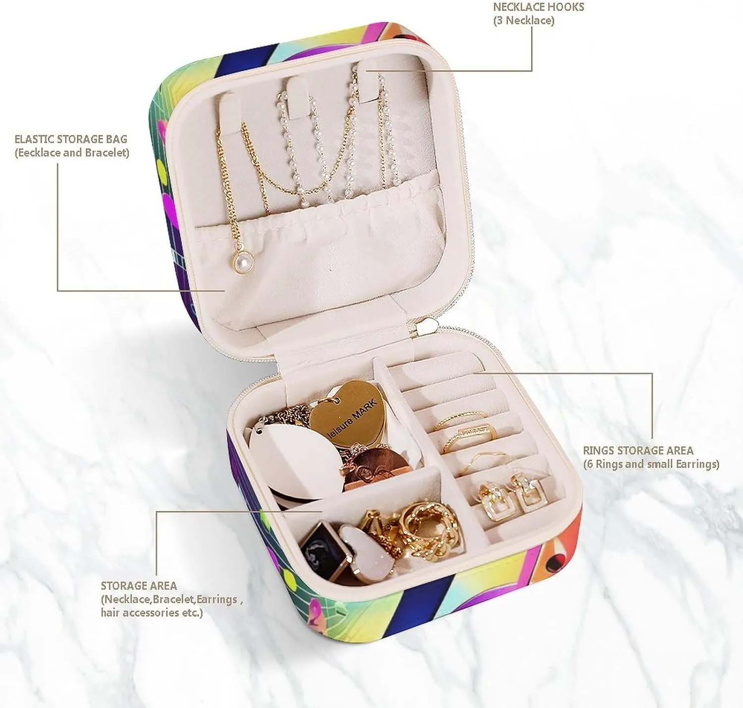 Bracelets Rings Watches Women's Jewelry Box Jewelry Storage Box Colorful Musical Notes Travel outwork trance ventilation Jewelry Box Can Store Earrings 
