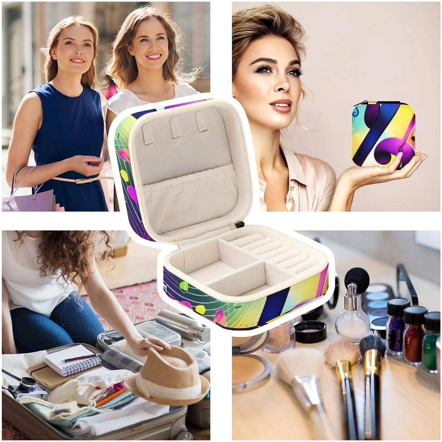 Bracelets Rings Watches Women's Jewelry Box Jewelry Storage Box Colorful Musical Notes Travel outwork trance ventilation Jewelry Box Can Store Earrings 