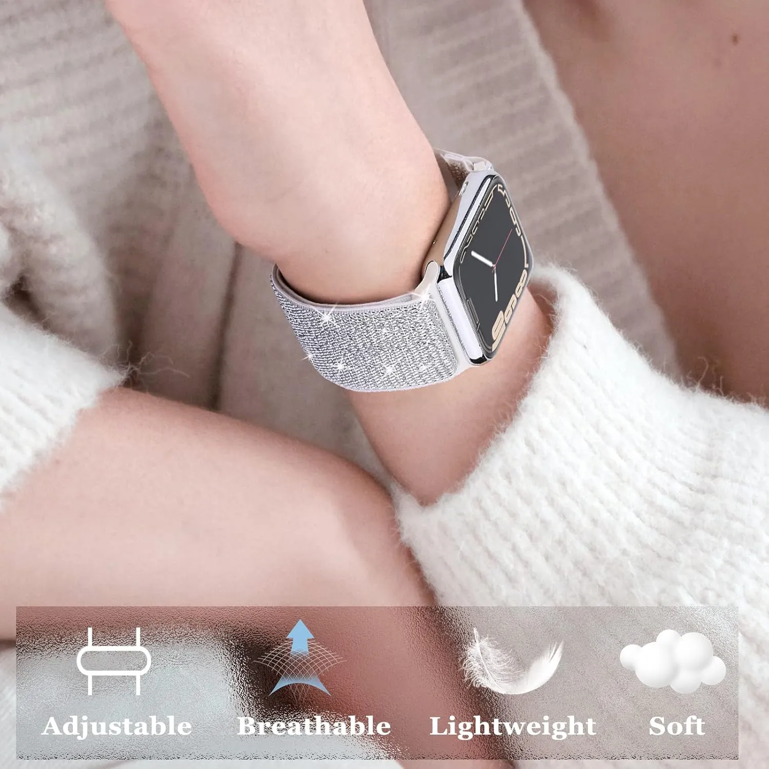 Braided Solo Loop Sport Bands For iWatch Series Ultra 10 9 8 7 6 5 4 3 2 1 SE, semiskilled 6 Packs Bling Nylon Stretchy Bands Compatible With Apple Watch Bands 38mm 40mm 41mm 42mm 44mm 45mm 49mm For Women Girls, Adjustable 