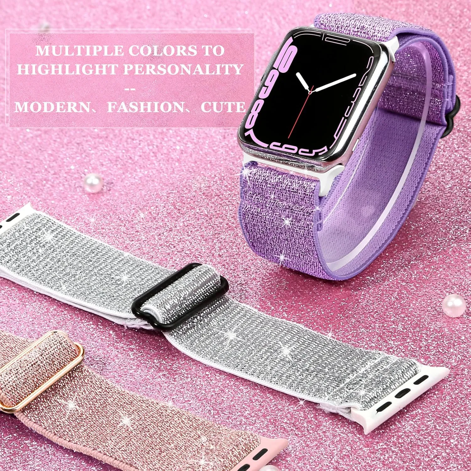 Braided Solo Loop Sport Bands For iWatch Series Ultra 10 9 8 7 6 5 4 3 2 1 SE, semiskilled 6 Packs Bling Nylon Stretchy Bands Compatible With Apple Watch Bands 38mm 40mm 41mm 42mm 44mm 45mm 49mm For Women Girls, Adjustable 