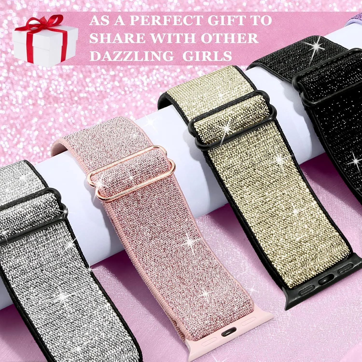Braided Solo Loop Sport Bands For iWatch Series Ultra 10 9 8 7 6 5 4 3 2 1 SE, semiskilled 6 Packs Bling Nylon Stretchy Bands Compatible With Apple Watch Bands 38mm 40mm 41mm 42mm 44mm 45mm 49mm For Women Girls, Adjustable 