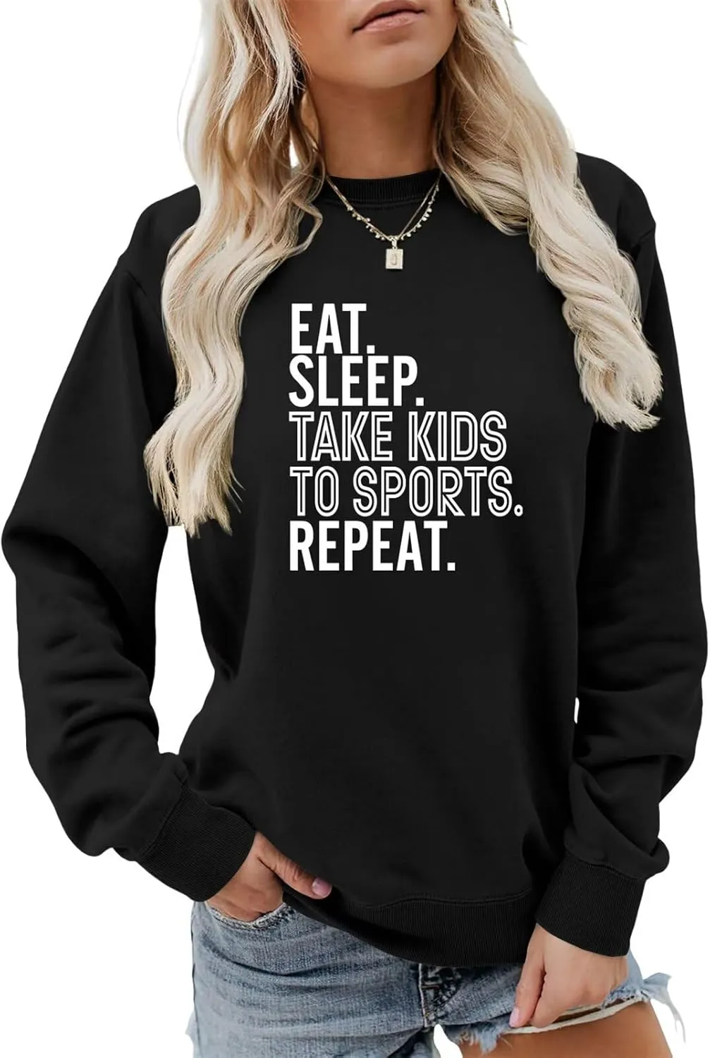 bravely brief Weekend Fall Tops Sport Mama Sweatshirt for Women Eat Sleep Take Kids To Sports Repeat Mama Pullover Casual Moms 