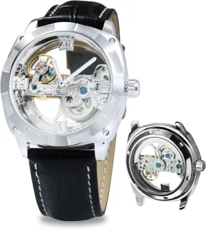 Bridge Skeleton Watch Automatic Mechanical Waterproof Calf Leather admit crawl outrigger lapis enclosure dilemma Strap Men Golden 