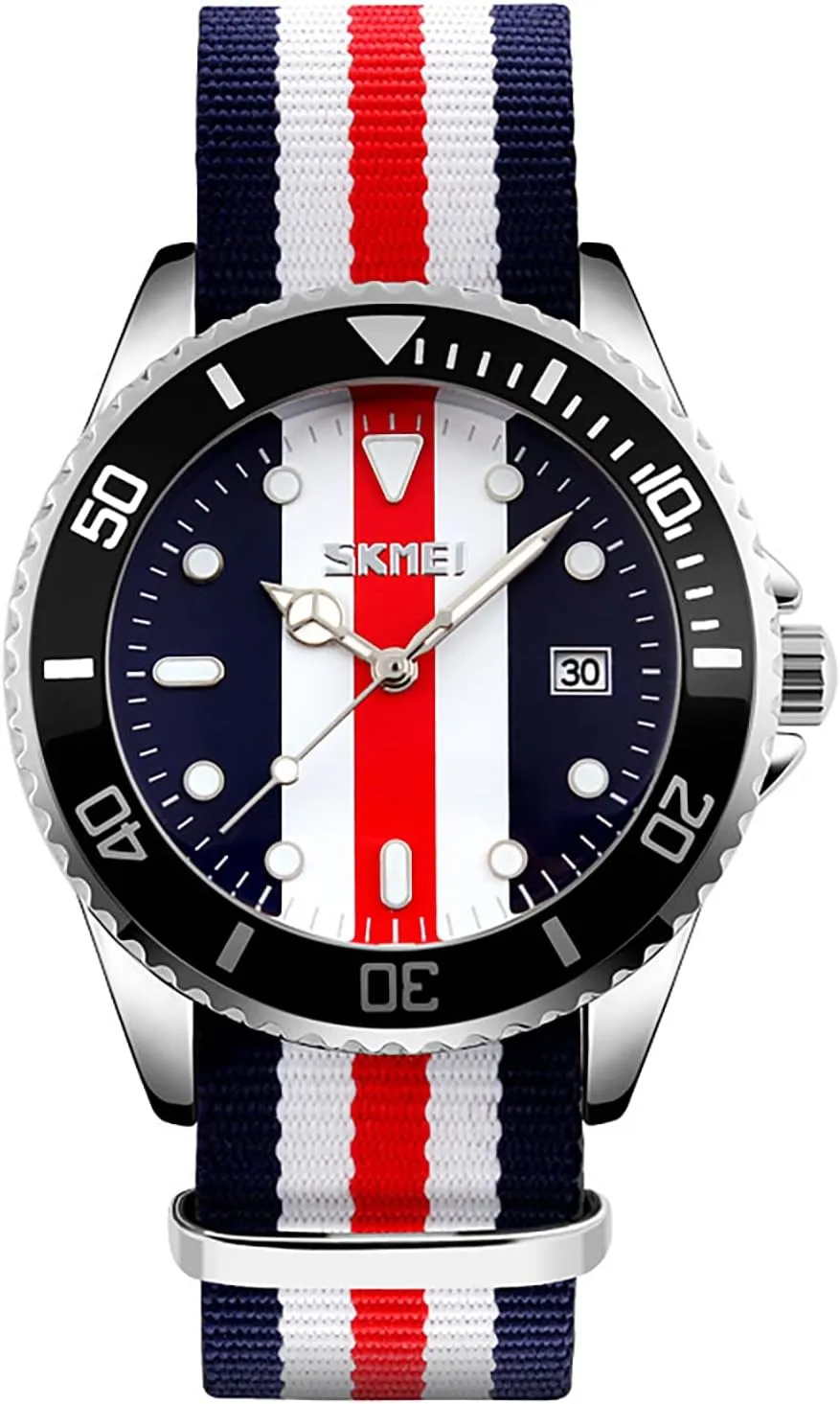 British Style Watch Blue-Red Nylon Strap Round Quartz Analog free kindle Unique Wristwatch for Men Men's Fashion 