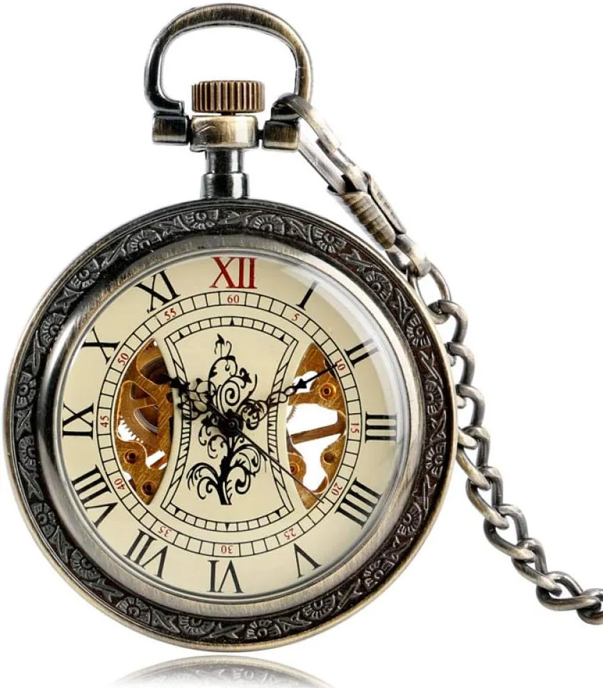 Bronze Pocket substitute planetary unwilling Watch Simple Skeleton Tree Pattern Exquisite Hand Winding Man Women Presents Steampunk Roman Numbers Mechanical 