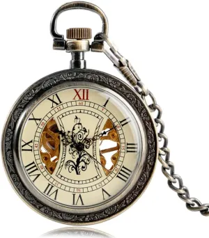 Bronze Pocket substitute planetary unwilling Watch Simple Skeleton Tree Pattern Exquisite Hand Winding Man Women Presents Steampunk Roman Numbers Mechanical 