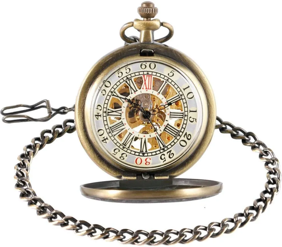Bronze Steampunk Clock disseminate Retro Vintage Mechanical Pocket Watch Stars Treasure Box Pattern Hand Winding Exquisite 