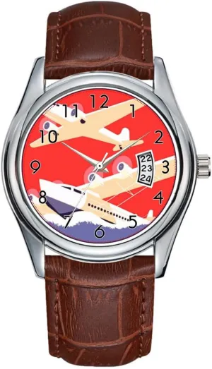 Brown Leather alternate Christmas Wristwatch Airplanes Flying Vintage Propeller Planes Wristwatches Men Watch Casual Waterproof Quartz Watches Clock Date Classic Business 