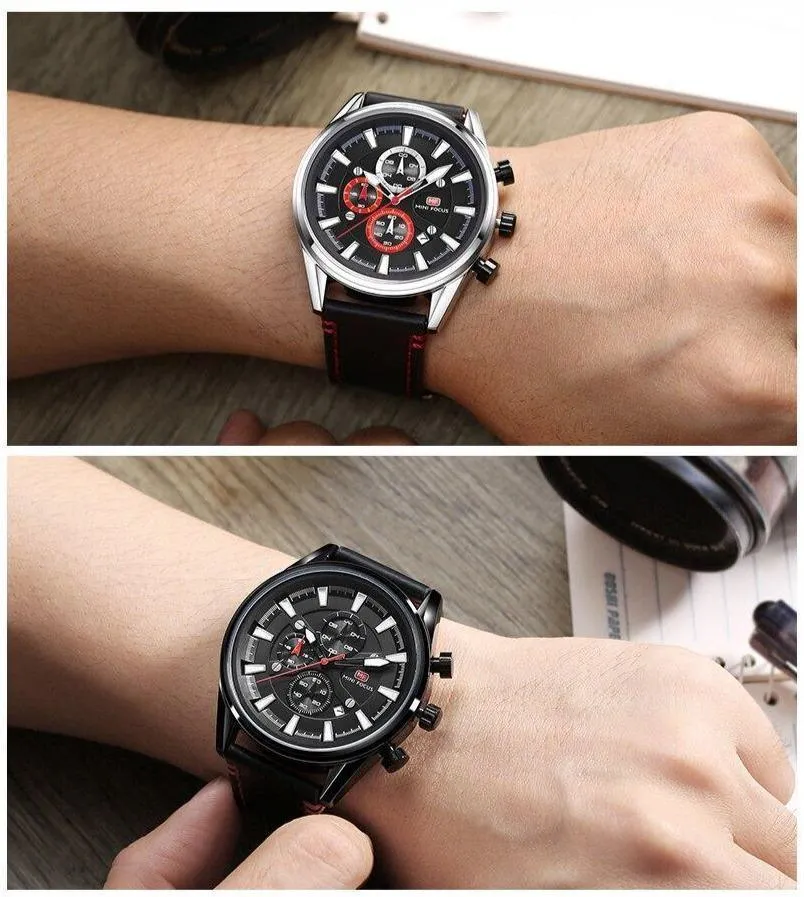 Brown Luxury Mens Watches Strong Leather Strap Modern Design Waterproof Multifunctional Business Wrist Watch