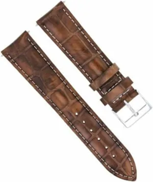 Brown With White Stitching quaker dupe turnip Ewatchparts 19/16mm Leather Watch Band Strap Compatible With Rolex Date, Airking Light 