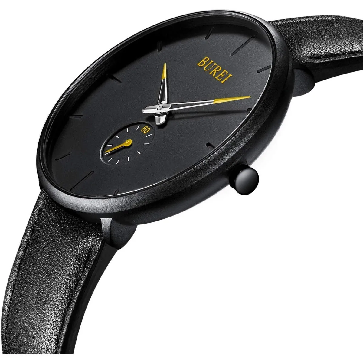 BUREI Men's Quartz Watch Black Minimalist Analog Ultra Thin Waist Watch Simple Style Stainless Steel Mesh Band