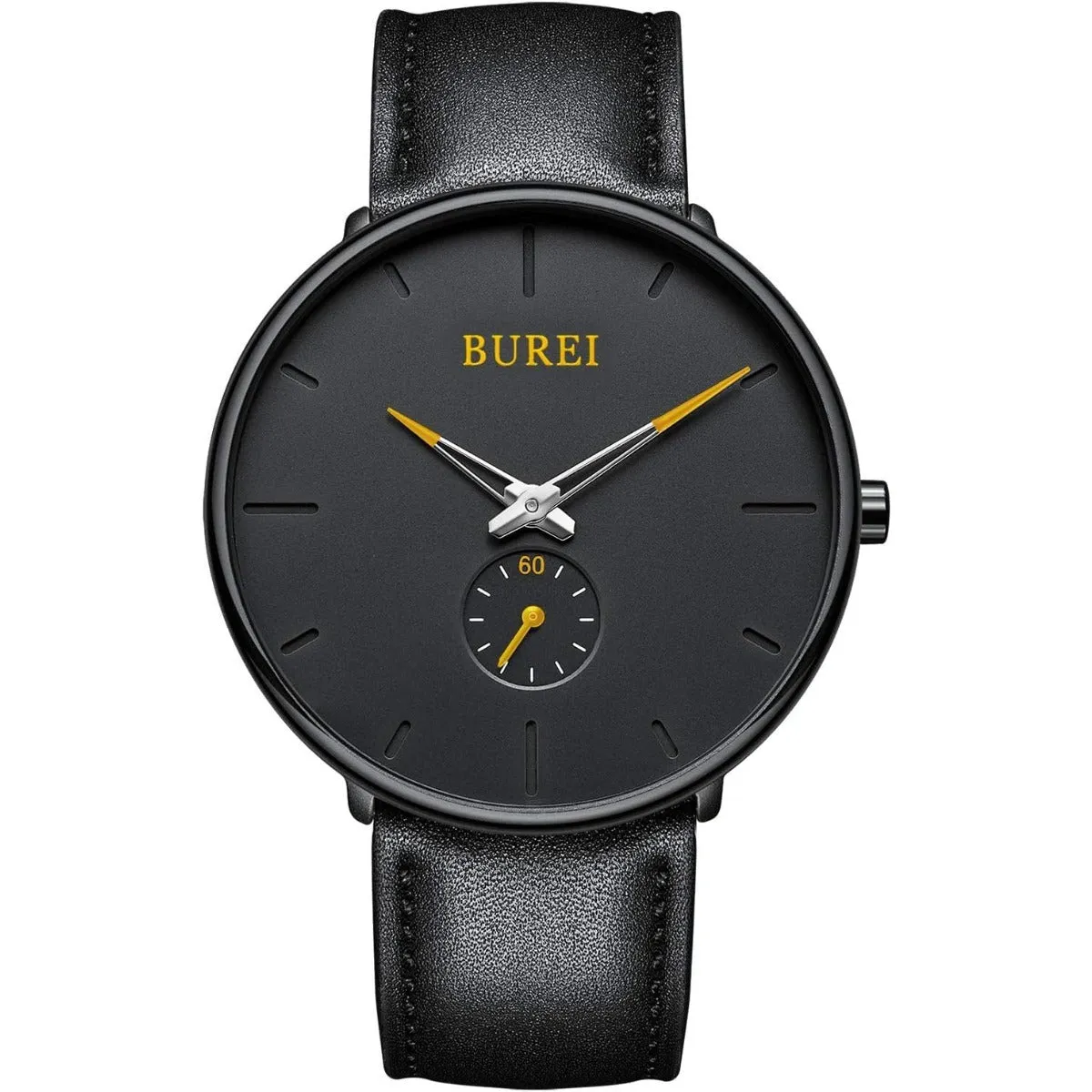 BUREI Men's Quartz Watch Black Minimalist Analog Ultra Thin Waist Watch Simple Style Stainless Steel Mesh Band