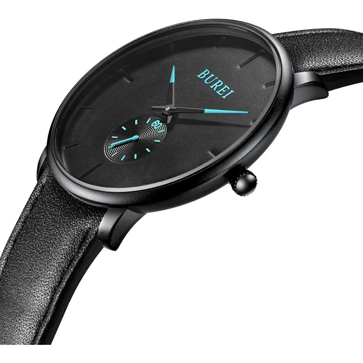 BUREI Men's Quartz Watch Black Minimalist Analog Ultra Thin Waist Watch Simple Style Stainless Steel Mesh Band