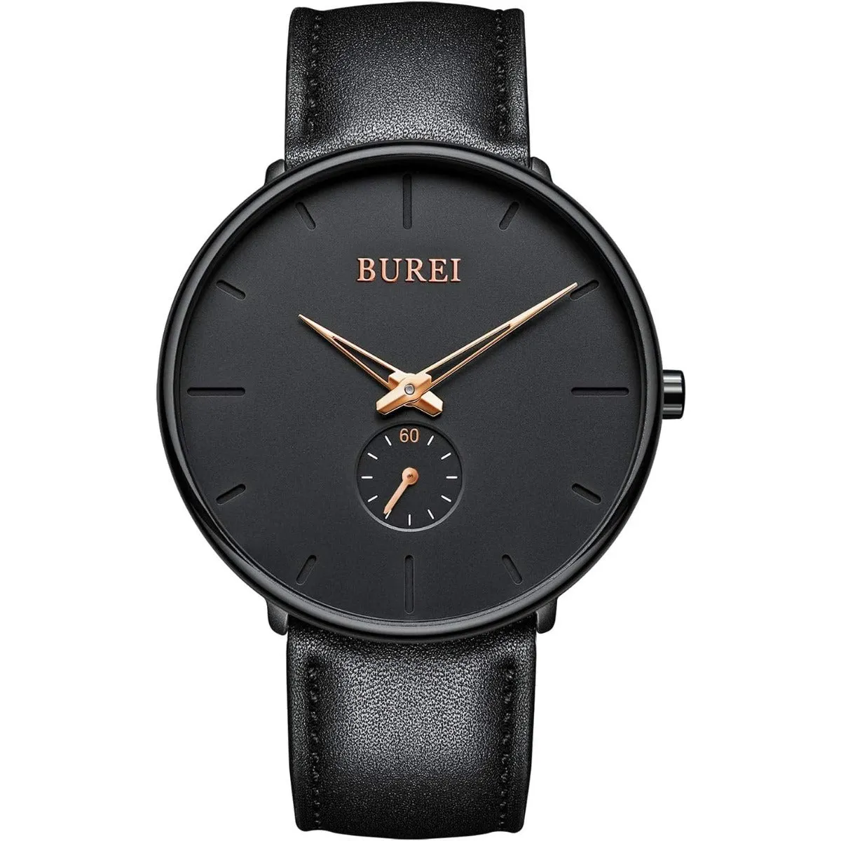 BUREI Men's Quartz Watch Black Minimalist Analog Ultra Thin Waist Watch Simple Style Stainless Steel Mesh Band