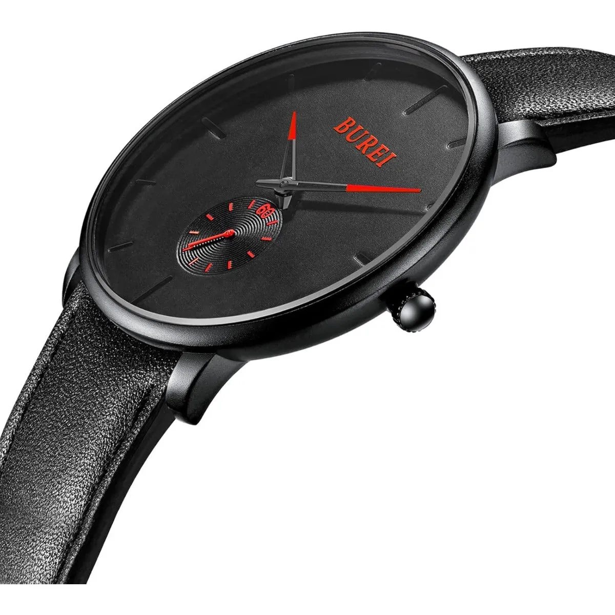BUREI Men's Quartz Watch Black Minimalist Analog Ultra Thin Waist Watch Simple Style Stainless Steel Mesh Band
