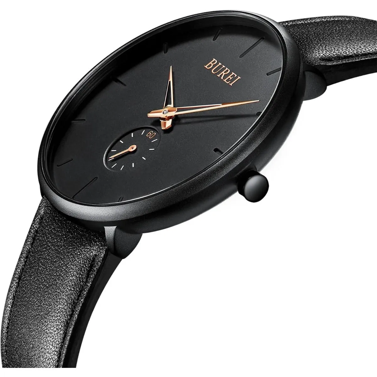 BUREI Men's Quartz Watch Black Minimalist Analog Ultra Thin Waist Watch Simple Style Stainless Steel Mesh Band