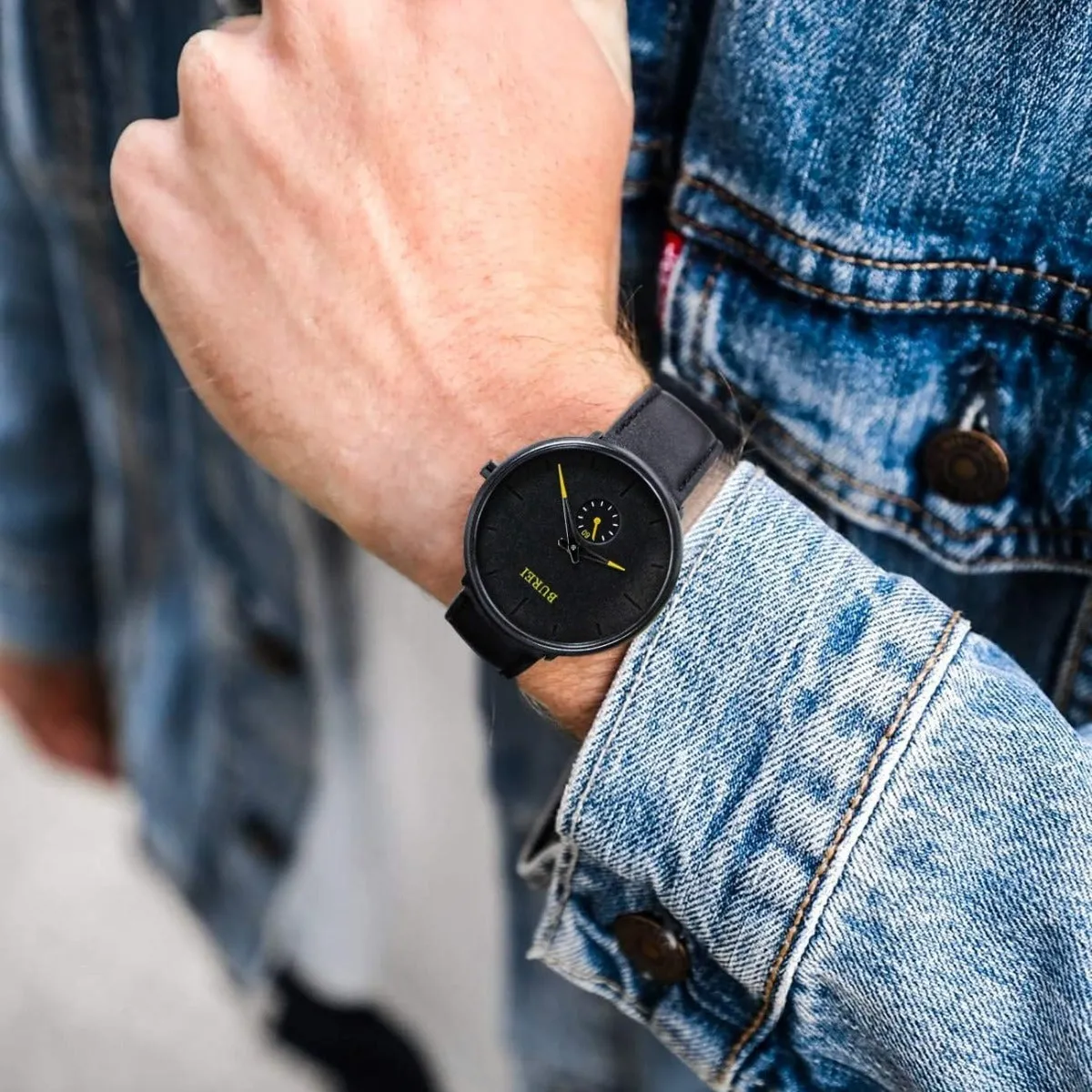 BUREI Men's Quartz Watch Black Minimalist Analog Ultra Thin Waist Watch Simple Style Stainless Steel Mesh Band