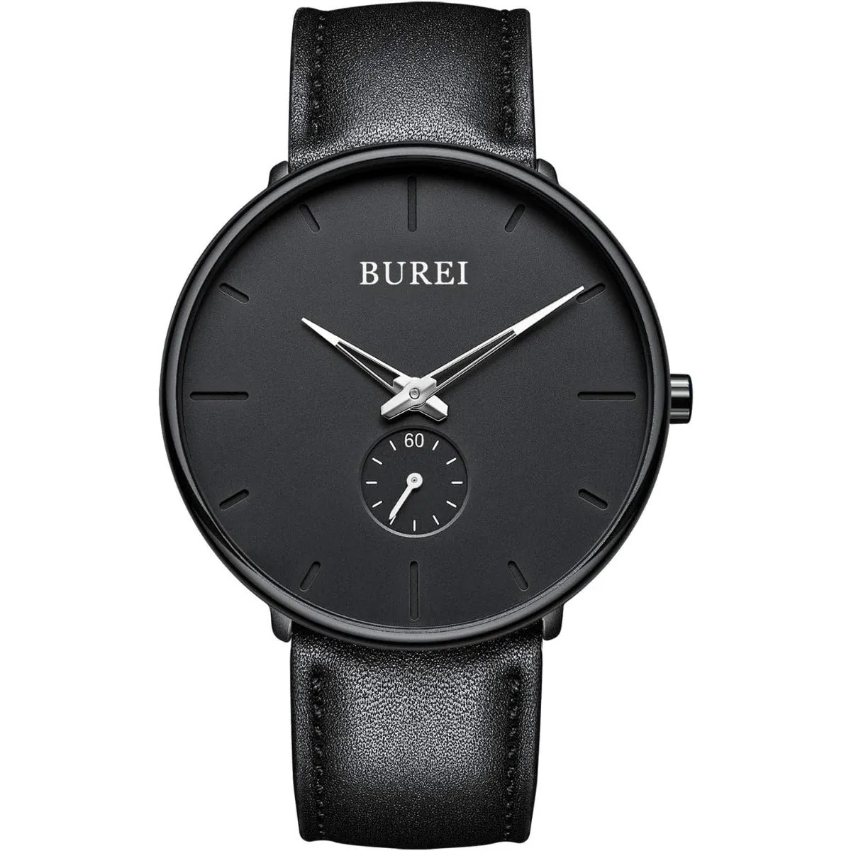 BUREI Men's Quartz Watch Black Minimalist Analog Ultra Thin Waist Watch Simple Style Stainless Steel Mesh Band