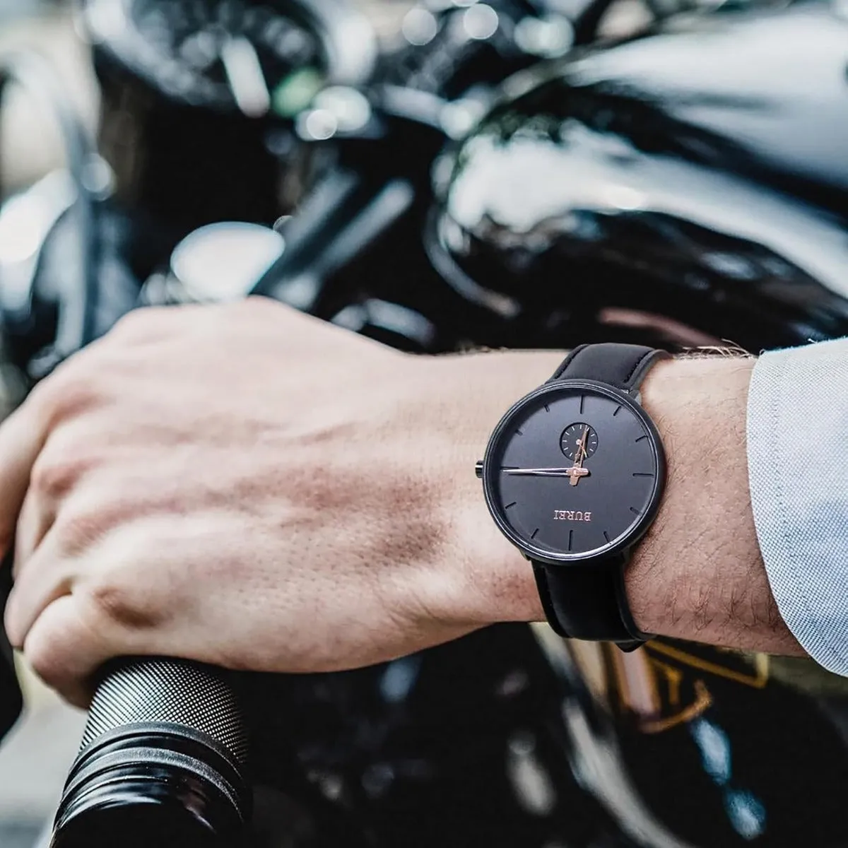 BUREI Men's Quartz Watch Black Minimalist Analog Ultra Thin Waist Watch Simple Style Stainless Steel Mesh Band