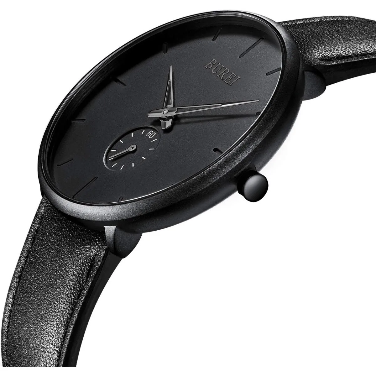 BUREI Men's Quartz Watch Black Minimalist Analog Ultra Thin Waist Watch Simple Style Stainless Steel Mesh Band
