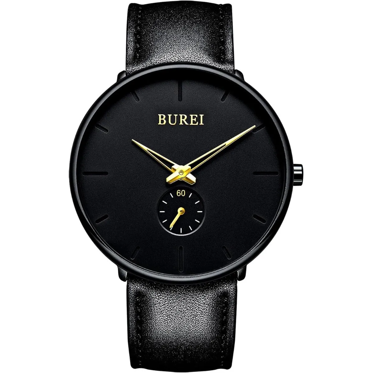 BUREI Men's Quartz Watch Black Minimalist Analog Ultra Thin Waist Watch Simple Style Stainless Steel Mesh Band