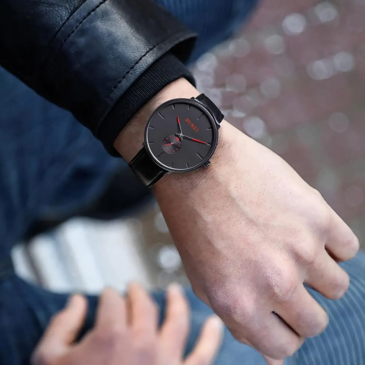 BUREI Men's Quartz Watch Black Minimalist Analog Ultra Thin Waist Watch Simple Style Stainless Steel Mesh Band