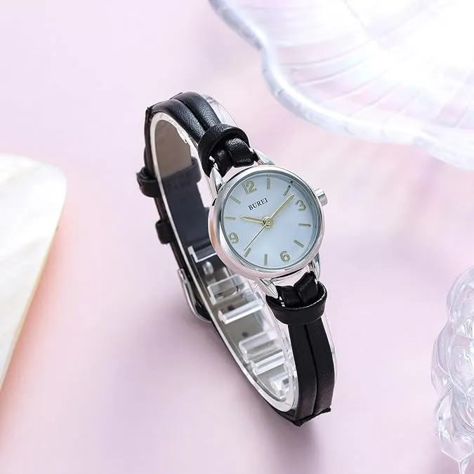 BUREI Women Watches Simple Leather Strap Watch Luxury Quartz Watches Small Thin Ladies Watch Bracelet Band Wristwatch Relogio Feminino (Brown and Black)