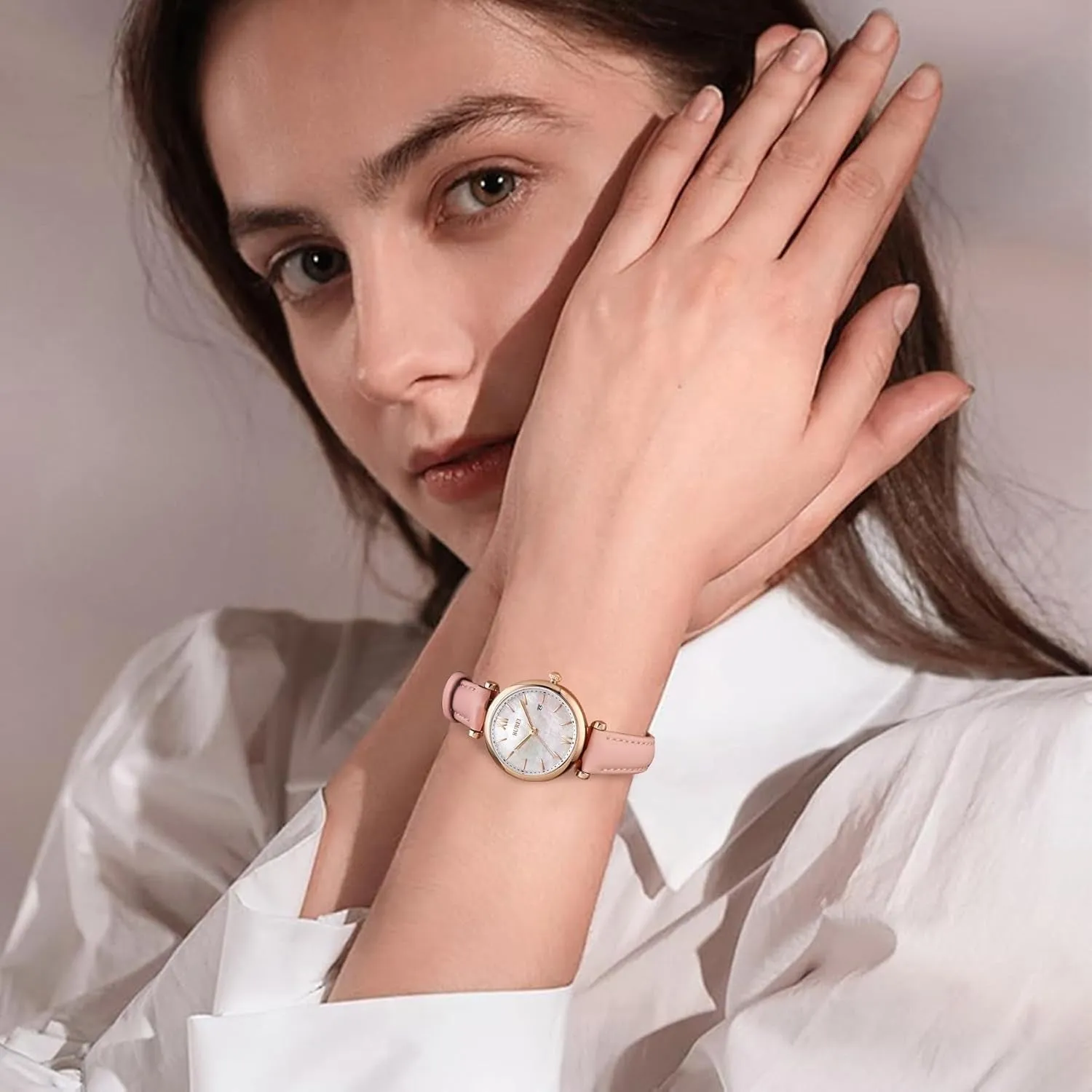 BUREI Women's Black Leather Strap Watch Fashion Simple Analog Quartz Waterproof Watches for Women Three Hands,Gift for her