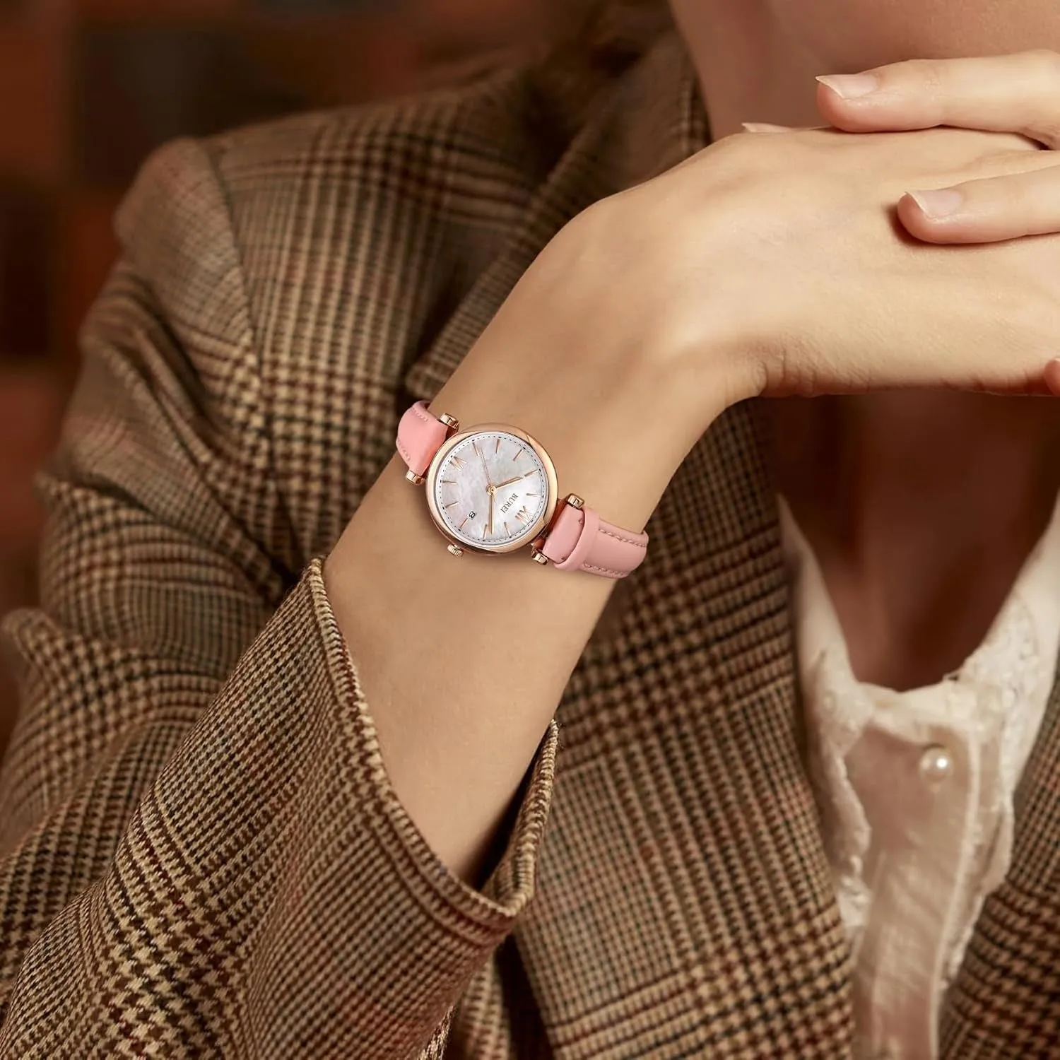 BUREI Women's Black Leather Strap Watch Fashion Simple Analog Quartz Waterproof Watches for Women Three Hands,Gift for her
