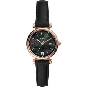 BUREI Women's Black Leather Strap Watch Fashion Simple Analog Quartz Waterproof Watches for Women Three Hands,Gift for her
