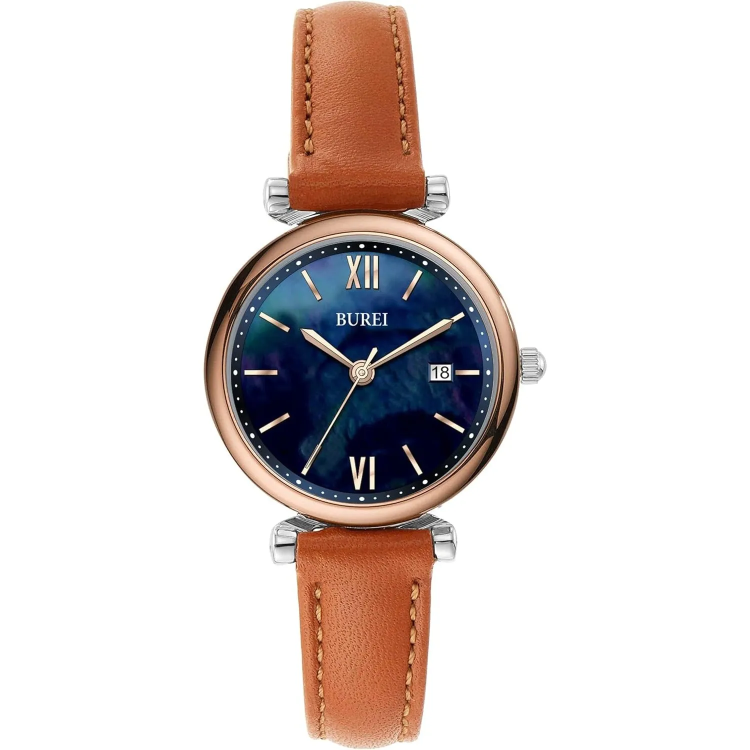 BUREI Women's Black Leather Strap Watch Fashion Simple Analog Quartz Waterproof Watches for Women Three Hands,Gift for her