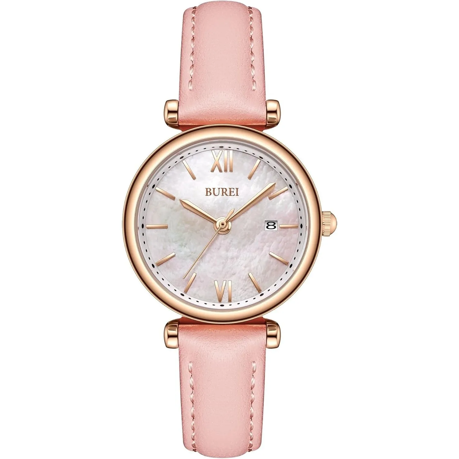 BUREI Women's Black Leather Strap Watch Fashion Simple Analog Quartz Waterproof Watches for Women Three Hands,Gift for her