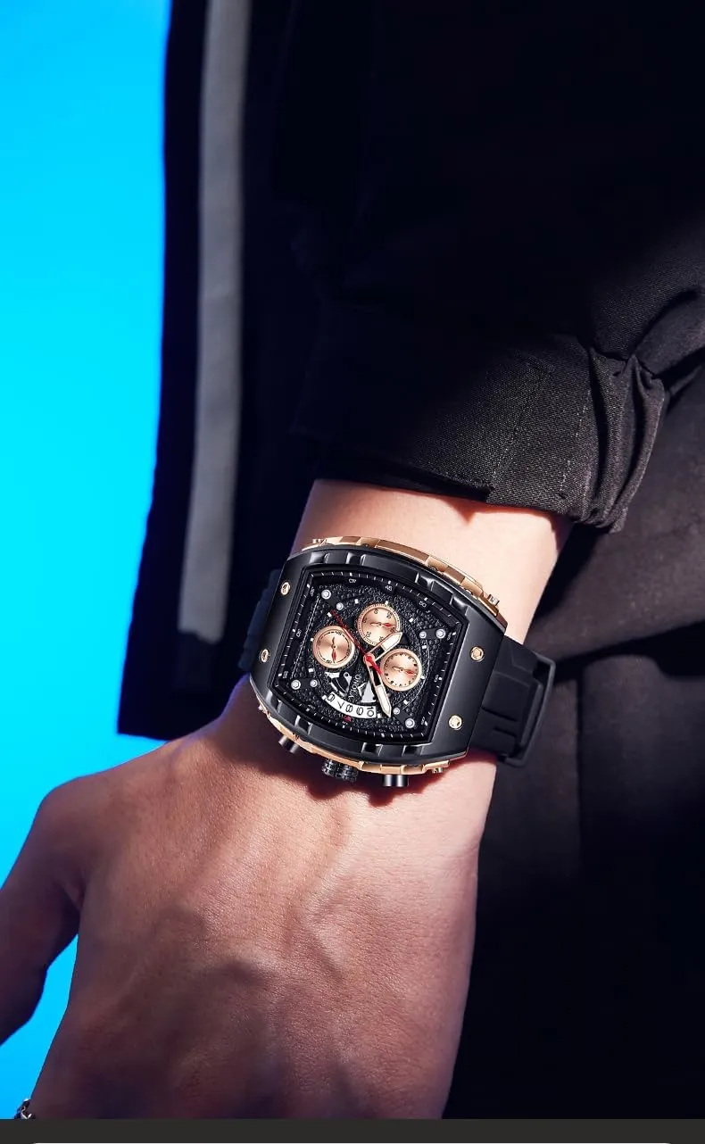 Business & Casual Wear Gosasa Men??s Fashion Barrel-Shaped Chronograph Watch with Multi-Function Quartz vision mudstone mixture crisis Movement, Luminous Display, 30M Water Resistance, Ideal Gift for 
