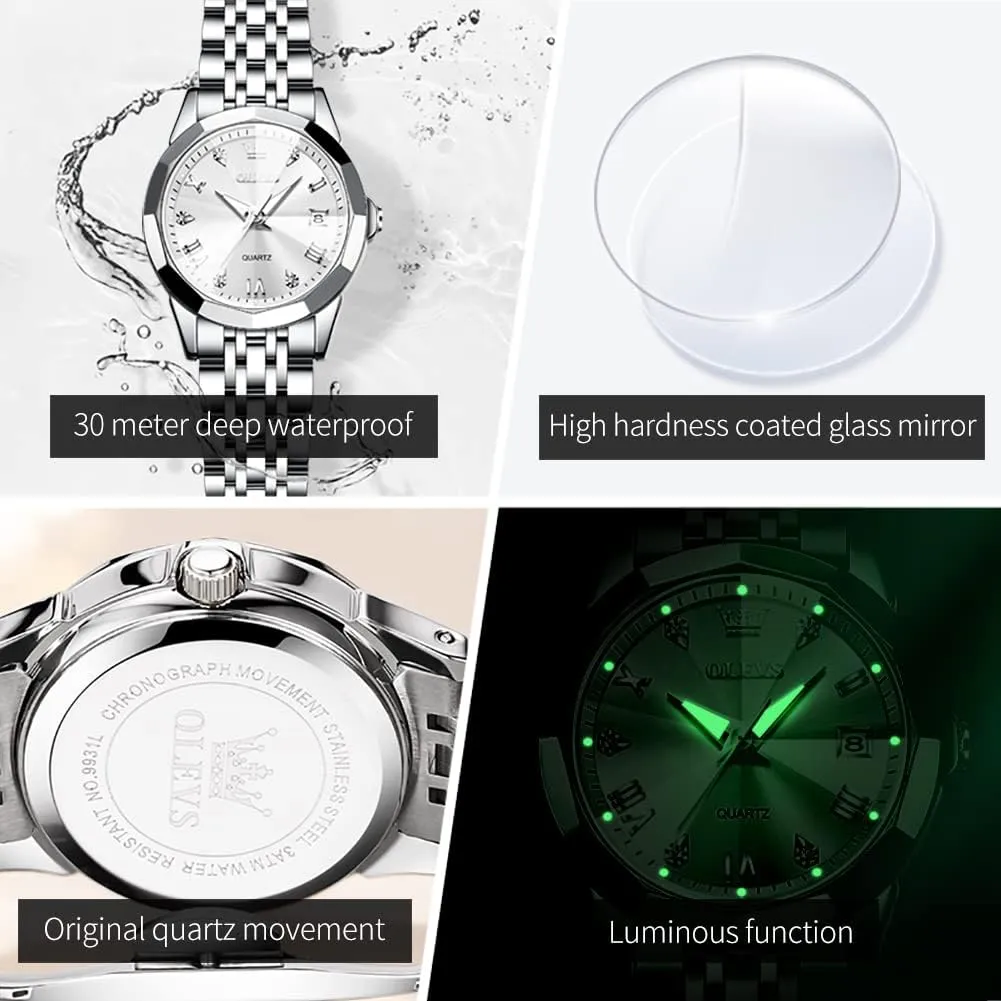 Business Analog Quartz Men and Women Watches Stainless Steel Waterproof Luminous Date Wrist Watch OLEVS Couple Watch tenant His and Her Set Watches 
