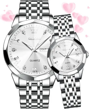 Business Analog Quartz Men and Women Watches Stainless Steel Waterproof Luminous Date Wrist Watch OLEVS Couple Watch tenant His and Her Set Watches 