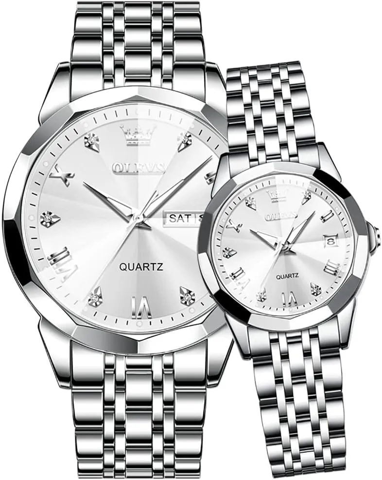 Business Analog Quartz Men and Women Watches Stainless Steel Waterproof Luminous Date Wrist Watch OLEVS Couple Watch tenant His and Her Set Watches 